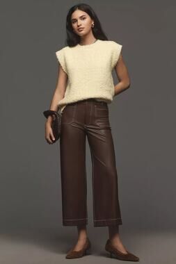 NWT Anthropologie The Colette Cropped Wide-Leg Pants by Maeve Faux-Leather SZ 31